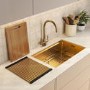 Brushed Brass Undermount Kitchen Workstation Sink Unit & Accessories - Mae