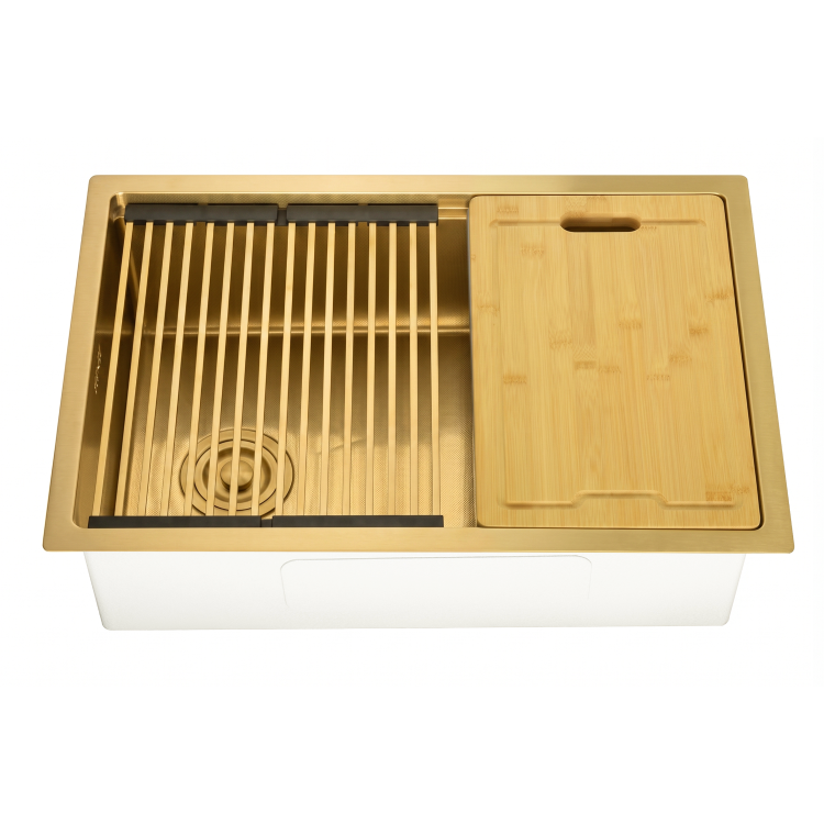 Brushed Brass Undermount Kitchen Workstation Sink Unit & Accessories - Mae