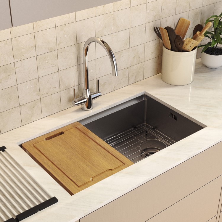 Chrome Large Undermount Kitchen Workstation Sink Unit & Accessories - Mae