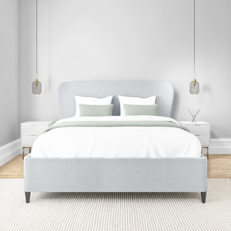 Light Grey Velvet King Size Ottoman Bed with Legs - Margot