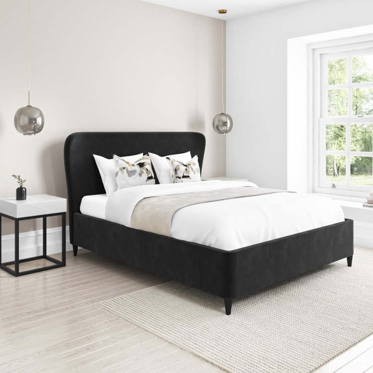 Dark Grey Velvet King Size Ottoman Bed with Legs - Margot