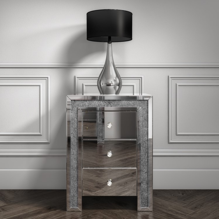 Mariah Crushed Diamond Mirrored Bedside Table in Silver