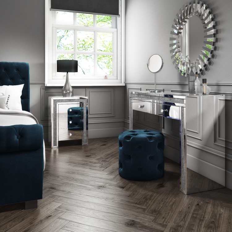 Mariah Crushed Diamond Mirrored Bedside Table in Silver