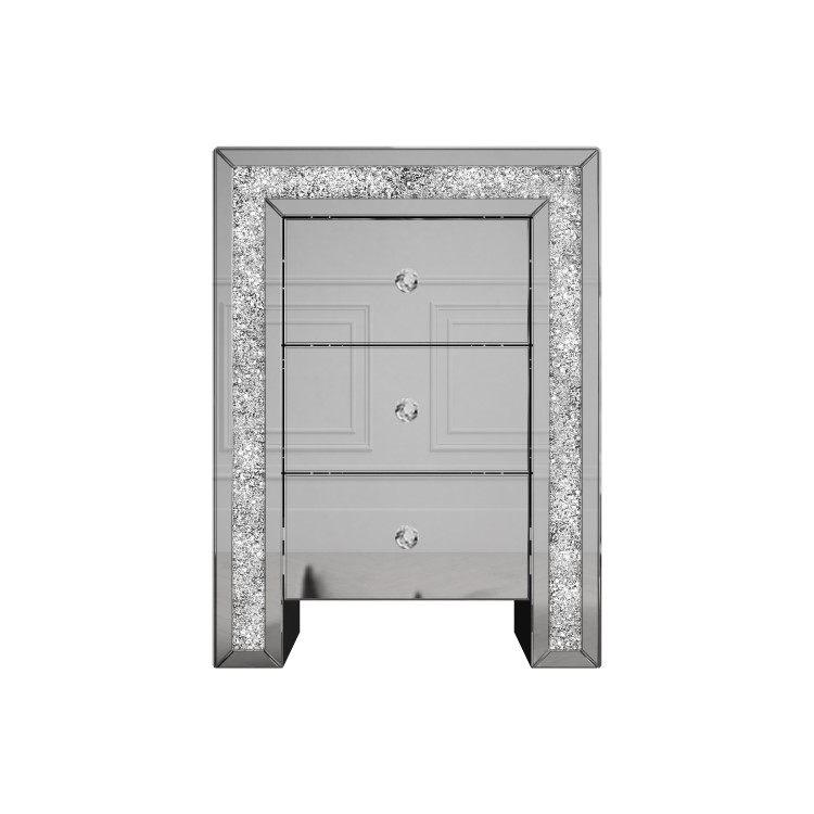 Mariah Crushed Diamond Mirrored Bedside Table in Silver