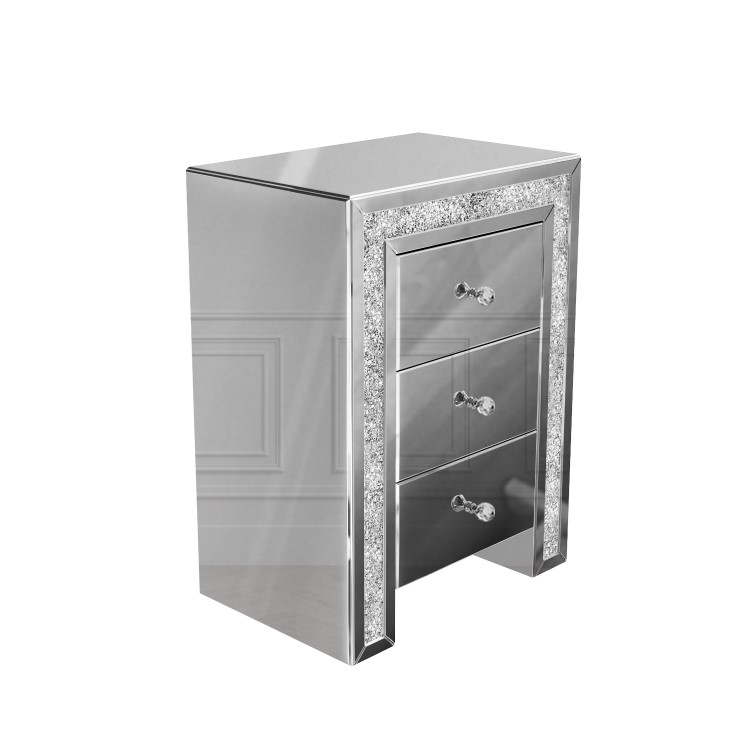 Mariah Crushed Diamond Mirrored Bedside Table in Silver