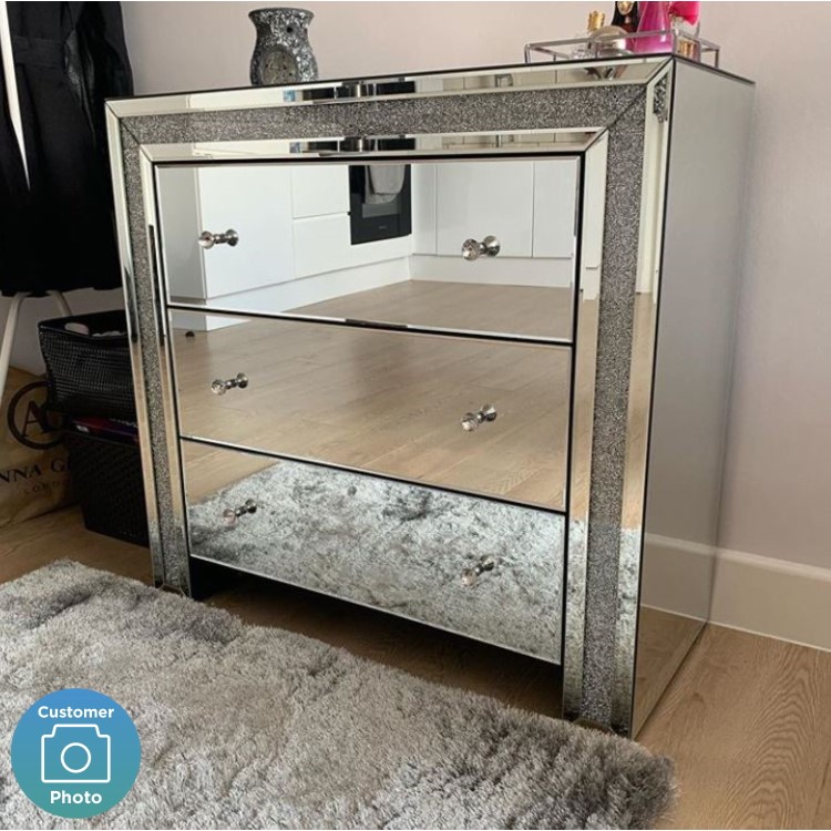 Silver Mirrored Chest of 3 Drawers - Mariah