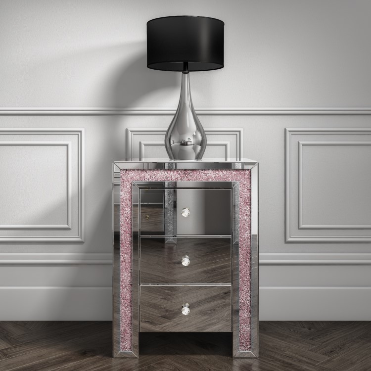 Mariah Crush Diamond Mirrored Bedside Table in Pink