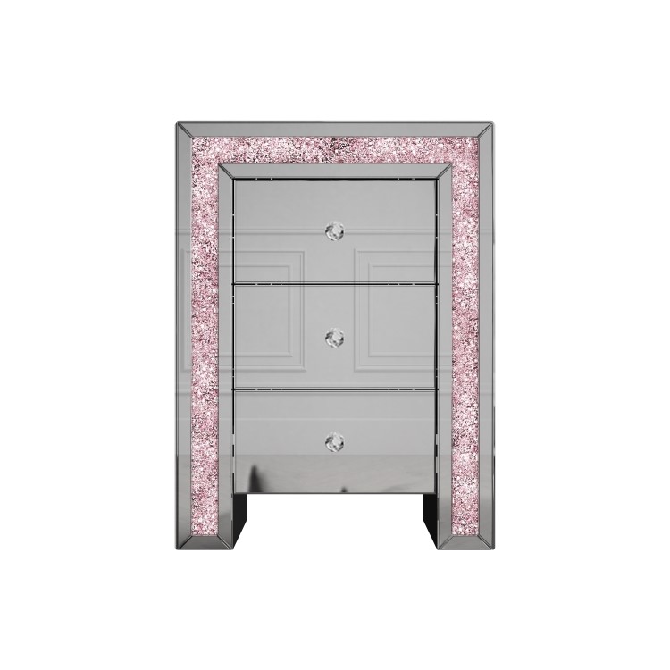 Mariah Crush Diamond Mirrored Bedside Table in Pink
