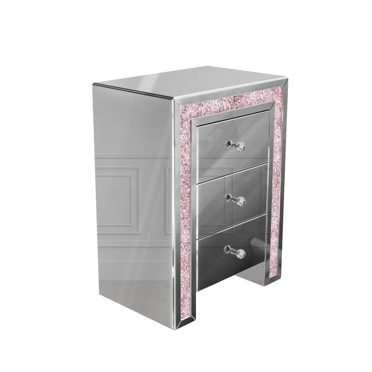 Mariah Crush Diamond Mirrored Bedside Table in Pink