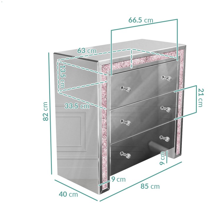 Mariah Crush Diamond Mirror Chest of Drawers in Pink