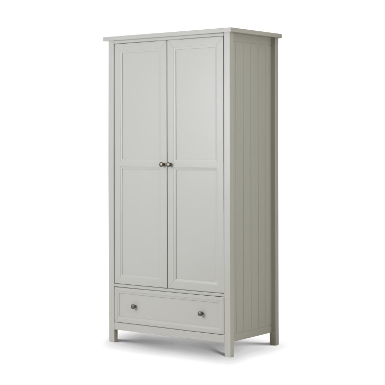 Grey Painted 2 Door Double Wardrobe with Drawer - Maine - Julian Bowen