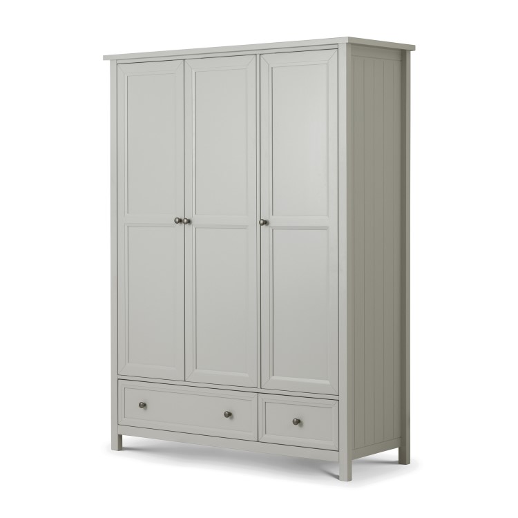 Grey Painted 3 Door Triple Wardrobe with Drawers - Maine - Julian Bowen