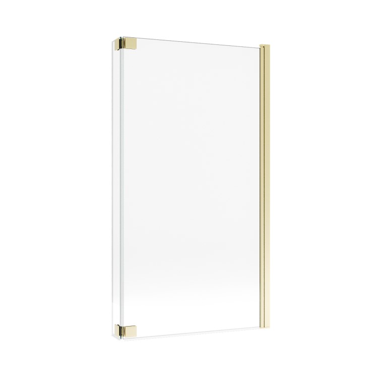 GRADE A1 - Brushed Brass Hinged L Shape Shower Bath Screen 1450 x 955mm - Maia