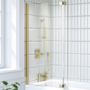 GRADE A1 - Brushed Brass Hinged L Shape Shower Bath Screen 1450 x 955mm - Maia