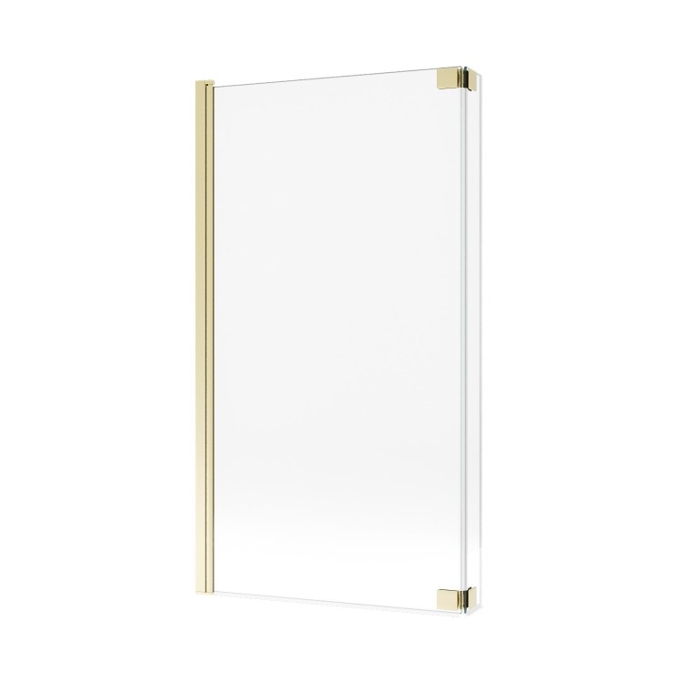 GRADE A1 - Brushed Brass Hinged L Shape Shower Bath Screen 1450 x 955mm - Maia