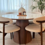 Round Walnut and Marble Effect Pedestal Dining Table - Seats 4 - Malia