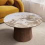 Large Walnut and Neutral Marble Effect Round Coffee Table - Malia