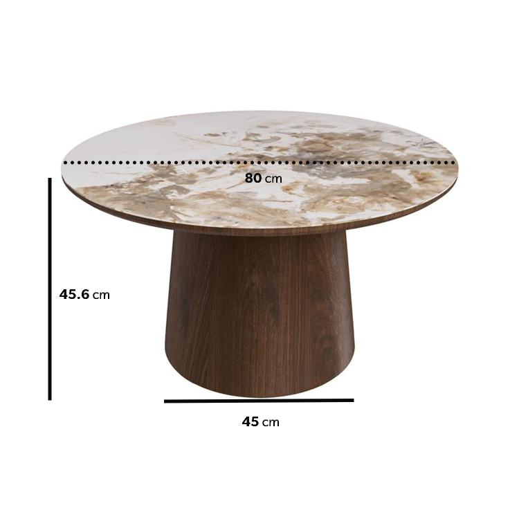 Neutral Ceramic Round Walnut Coffee Table and Sofa Table - Malia