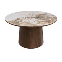 Neutral Ceramic Round Walnut Coffee Table and Sofa Table - Malia Neutral Ceramic Round Walnut Coffee Table and Sofa Table - Malia