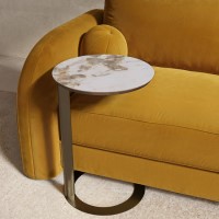 Round Side Table with Marble Effect and Bronze Base - Malia