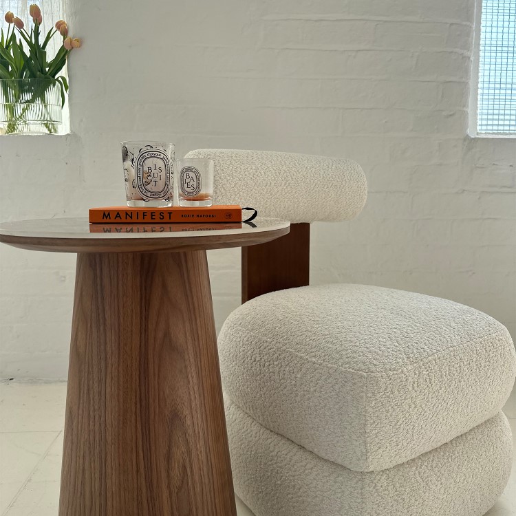 Round Walnut and Neutral Marble Effect Side Table - Malia