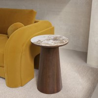 Round Walnut and Neutral Marble Effect Side Table - Malia Round Walnut and Neutral Marble Effect Side Table - Malia