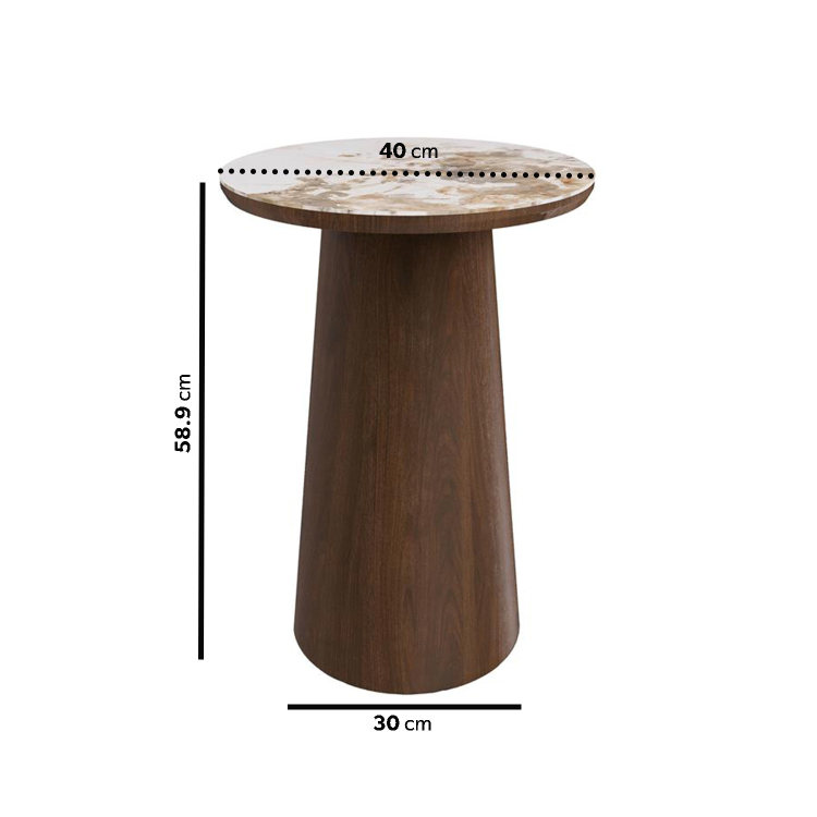 Round Walnut and Neutral Marble Effect Side Table - Malia