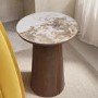 Round Walnut and Neutral Marble Effect Side Table - Malia