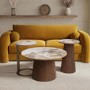 Round Walnut and Neutral Marble Effect Side Table - Malia