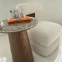 Round Walnut and Neutral Marble Effect Side Table - Malia