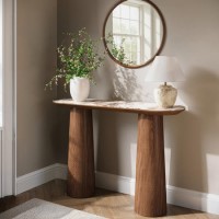 Walnut and Marble Effect Console Table with Flared Legs - Malia