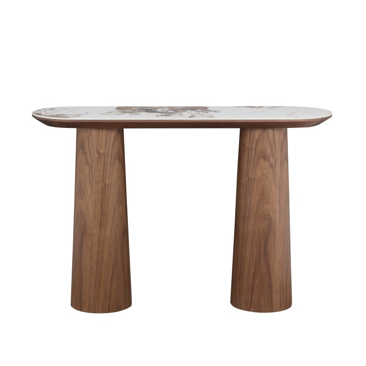 Walnut and Marble Effect Console Table with Flared Legs - Malia