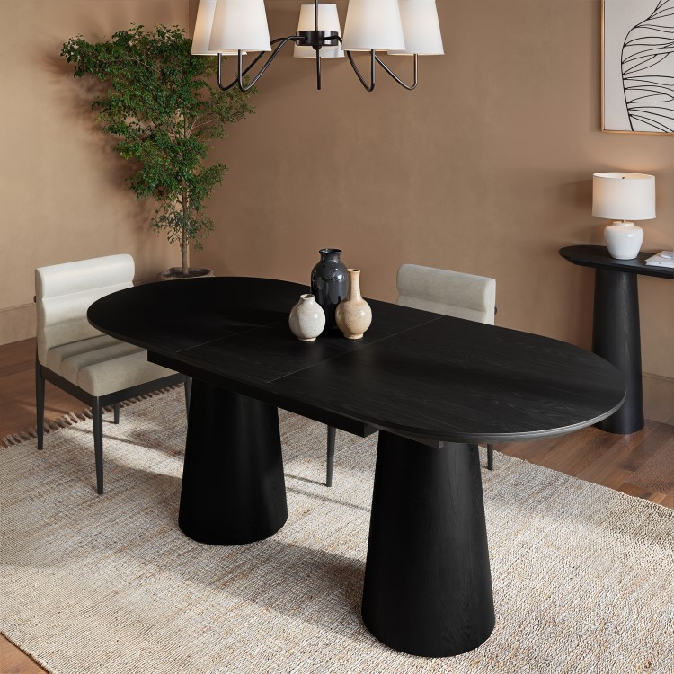 Large Black Wooden Extendable Dining Table - Seats 4 - 6 - Malia