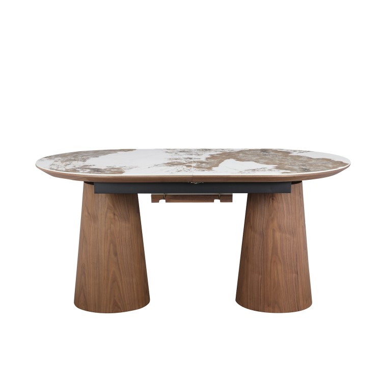 Large Walnut and Marble Effect Extendable Dining Table - Seats 4 - 6 - Malia