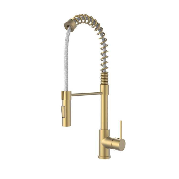 Brushed Brass Single Lever Pull Out Dual Spray Monobloc Kitchen Mixer Tap - Enza Malvern