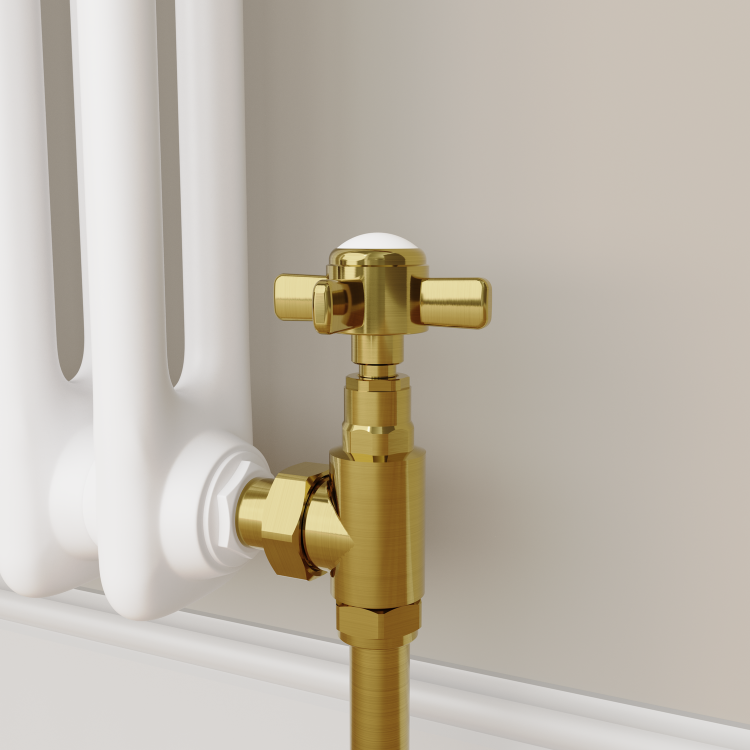 Maesta Brushed Brass Traditional Manual Angled Radiator Valves (pair)