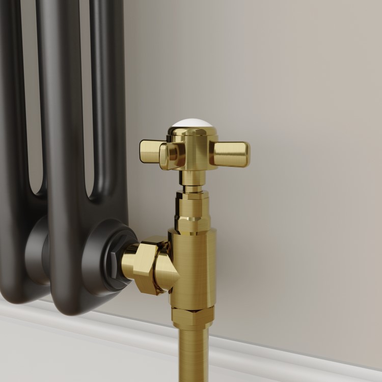 Maesta Brushed Brass Traditional Manual Angled Radiator Valves (pair)