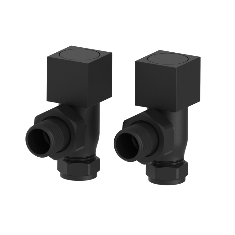 Elego Matte Black Modern Manual Angled Radiator Valves (pair)