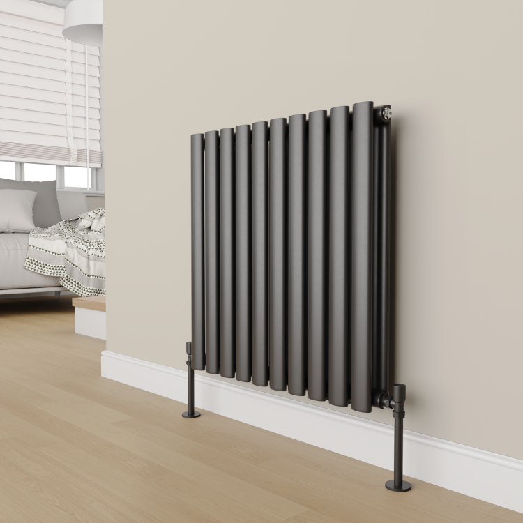 Elego Matte Black Modern Manual Angled Radiator Valves (pair)