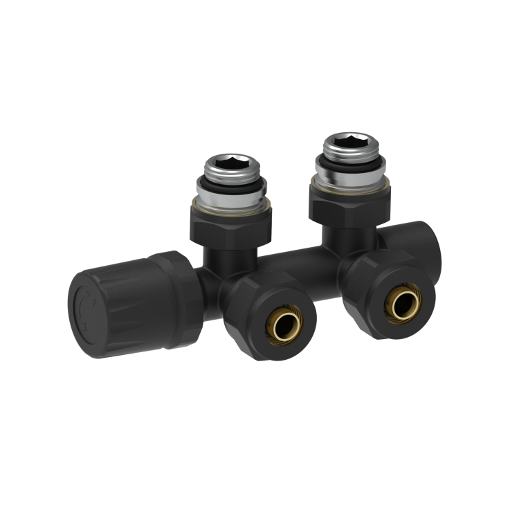 Elego Matte Black Modern Manual H Block Angled Radiator Valves (pair)