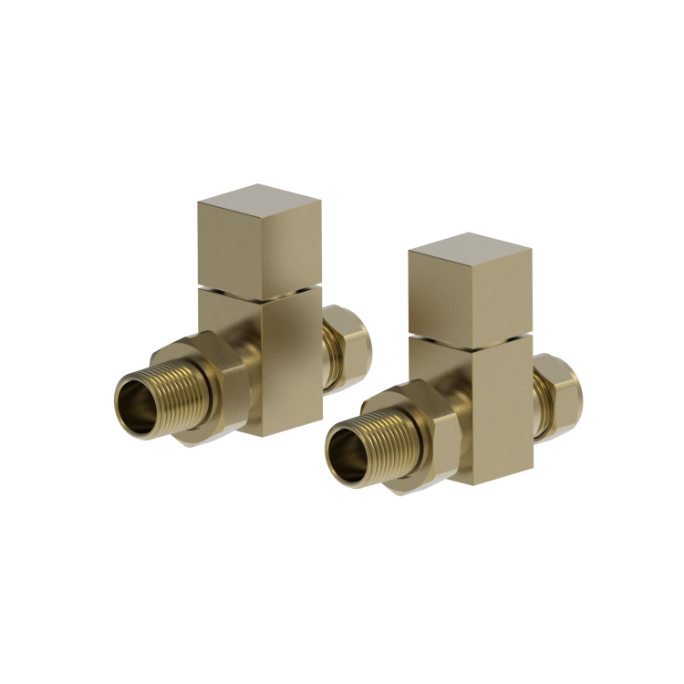 Elego Brushed Brass Modern Manual Straight Radiator Valves (pair)