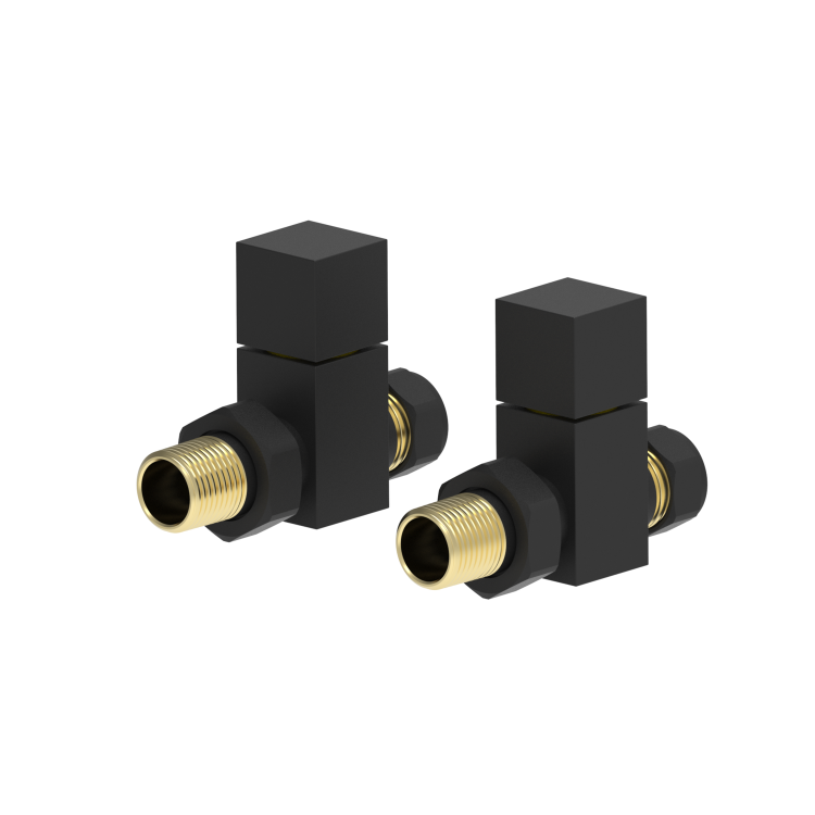 Elego Matte Black Modern Manual Straight Radiator Valves (pair)