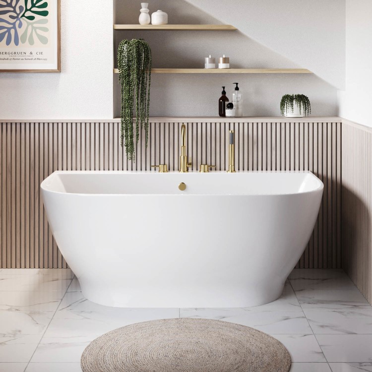 ALMOST PERFECT - Freestanding Back to Wall Double Ended Bath 1500 x 780mm - Manilla