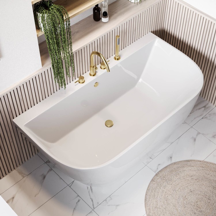 ALMOST PERFECT - Freestanding Back to Wall Double Ended Bath 1500 x 780mm - Manilla