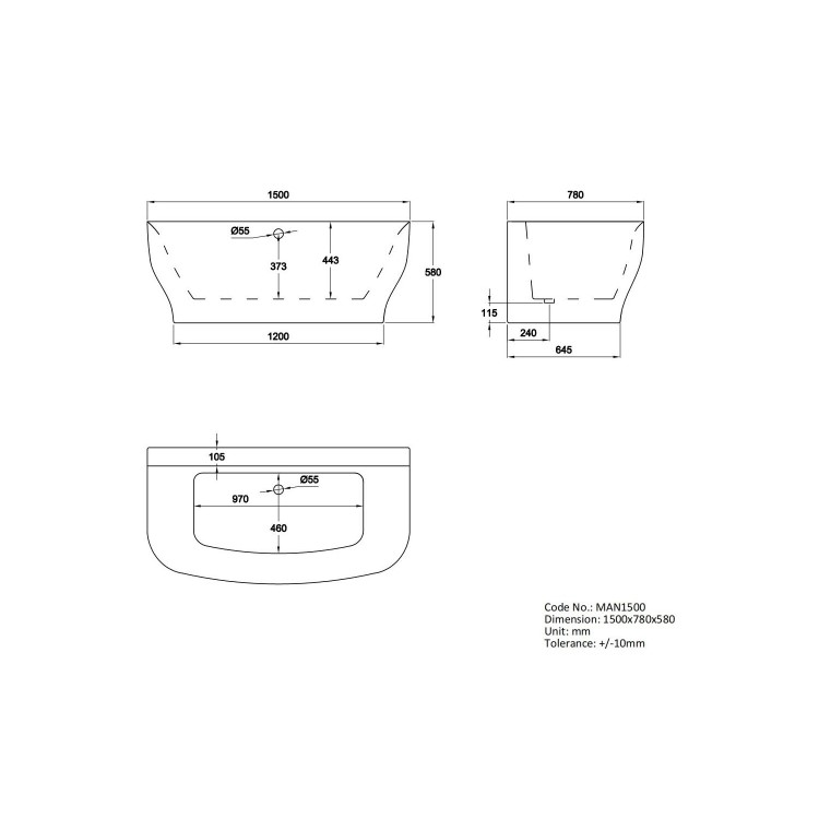 ALMOST PERFECT - Freestanding Back to Wall Double Ended Bath 1500 x 780mm - Manilla