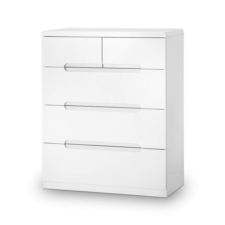 White High Gloss Chest of 5 Drawers - Manhattan - Julian Bowen 