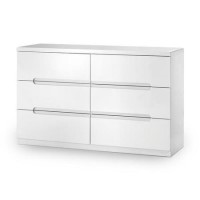 Wide White High Gloss Chest of 6 Drawers - Manhattan - Julian Bowen  Wide White High Gloss Chest of 6 Drawers - Manhattan - Julian Bowen