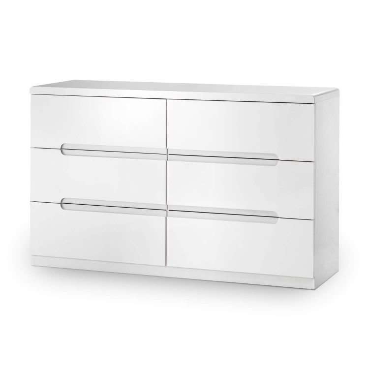 Wide White High Gloss Chest of 6 Drawers - Manhattan - Julian Bowen 