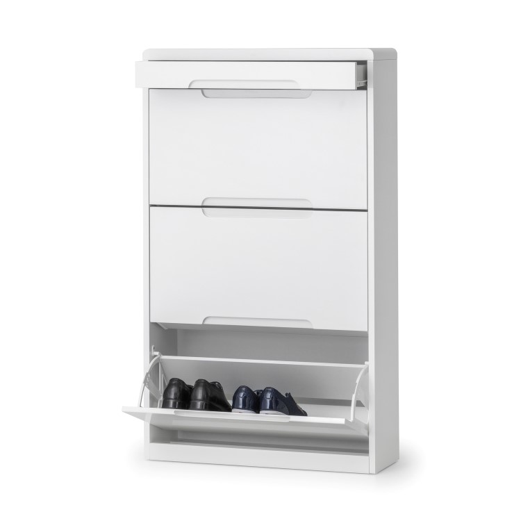 Slim White High Gloss Shoe Cabinet - 9 Pairs - Manhattan