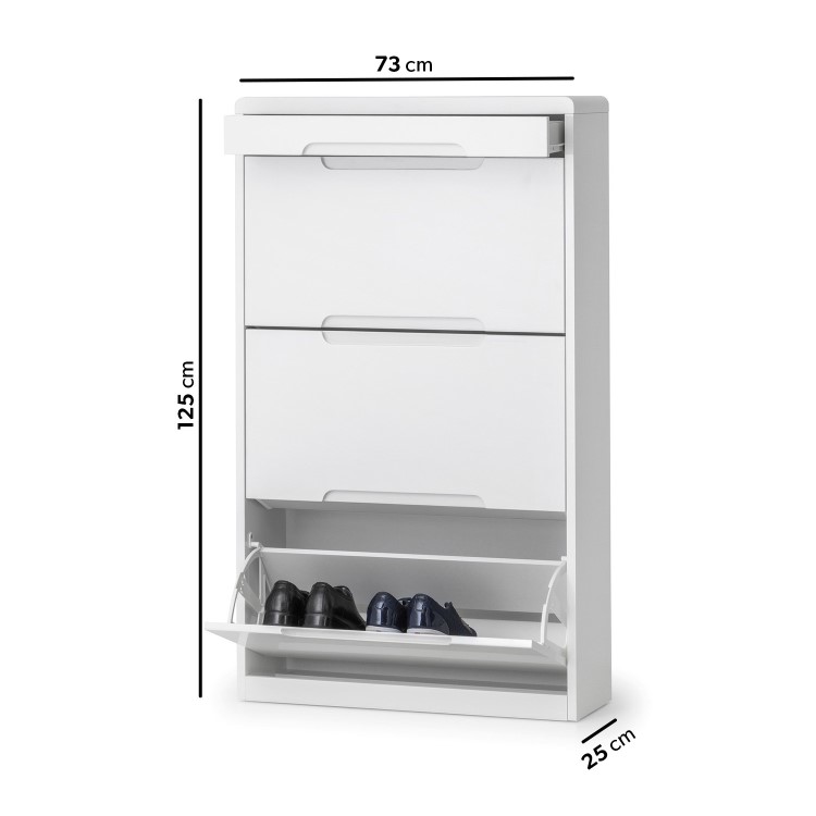 Slim White High Gloss Shoe Cabinet - 9 Pairs - Manhattan